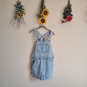 Blue denim short overalls, size M